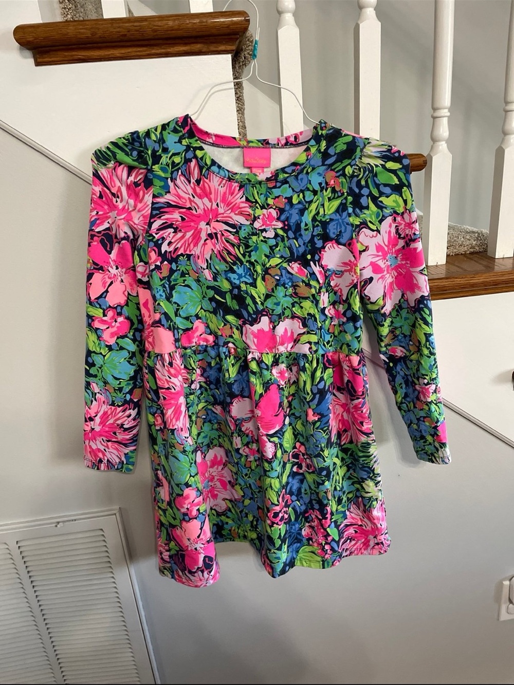 Lilly Pulitzer Neon Floral Girls Dress- Hot Pink, Lime & Navy XL